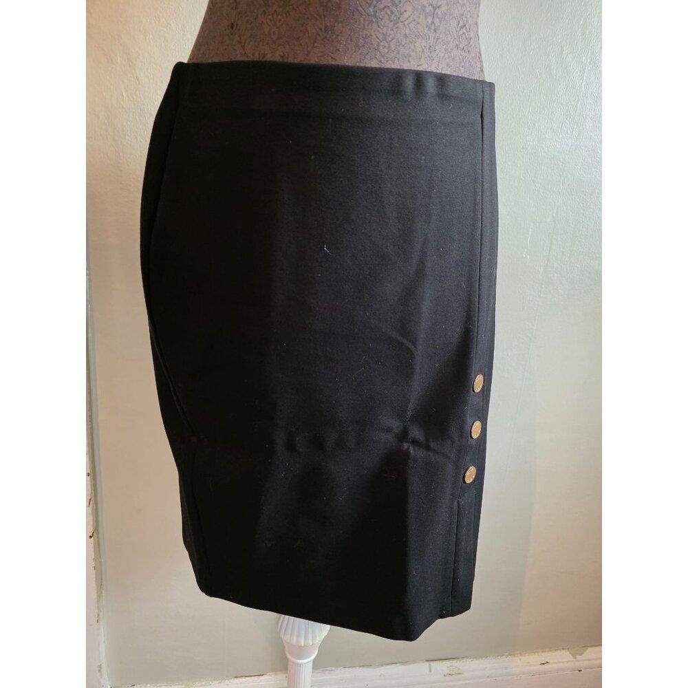 Anne Klein Womens Black Pencil Skirt W/ Gold Button Accents Size 6P